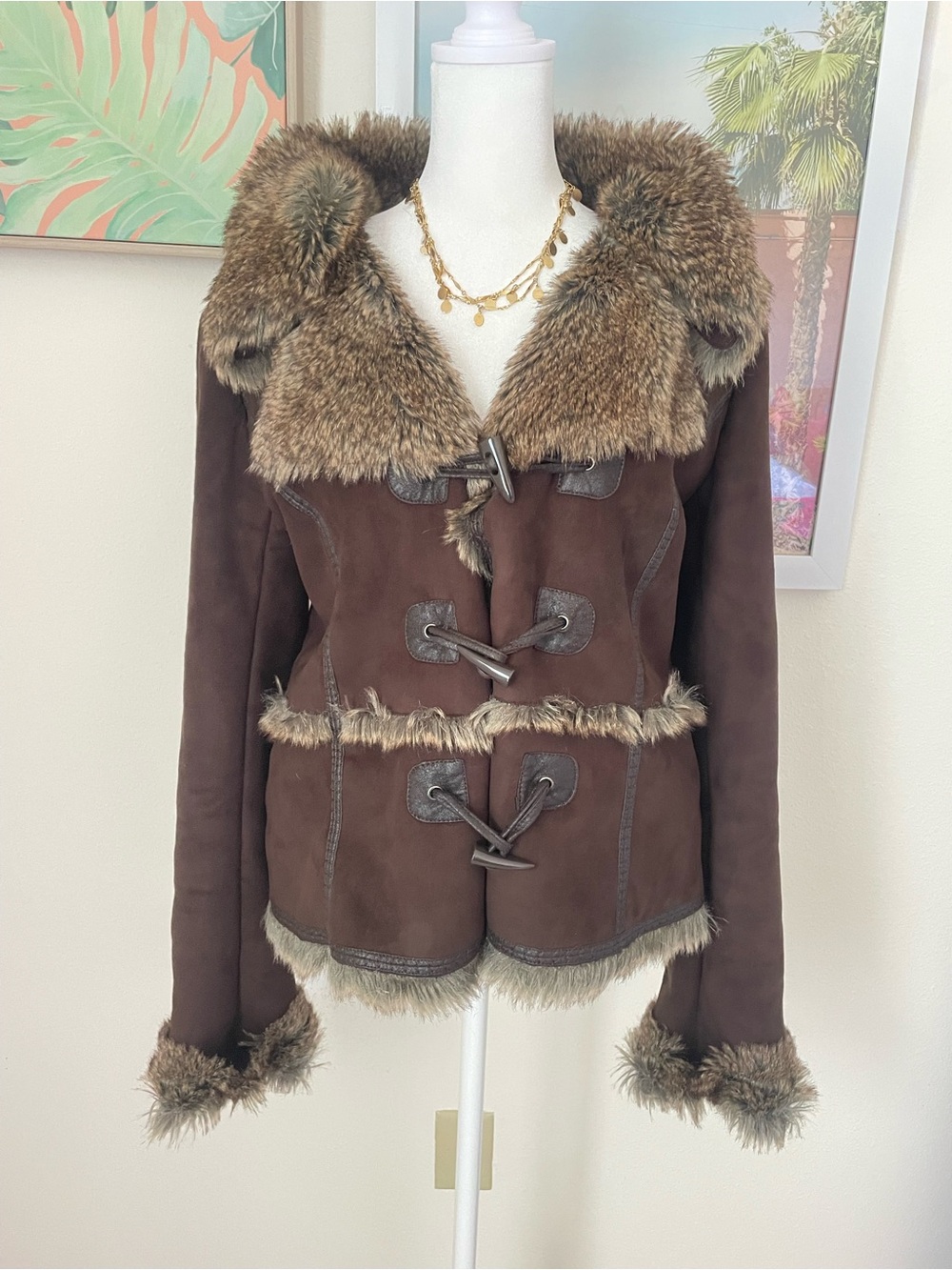 Pasha & Jo Vintage Y2K Vegan Faux Fur Faux Suede Penny Lane Short Coat Jacket